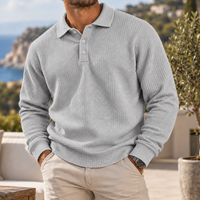Viana Waffle Knit Polo Sweater in Light Gray