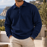 Viana Waffle Knit Polo Sweater in Navy