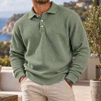Viana Waffle Knit Polo Sweater in Sage Green