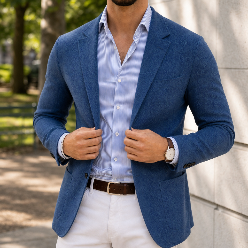 Vieste Knit Tailored Blazer in Blue