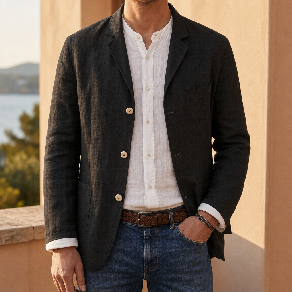 Zadar Linen Blazer in Black